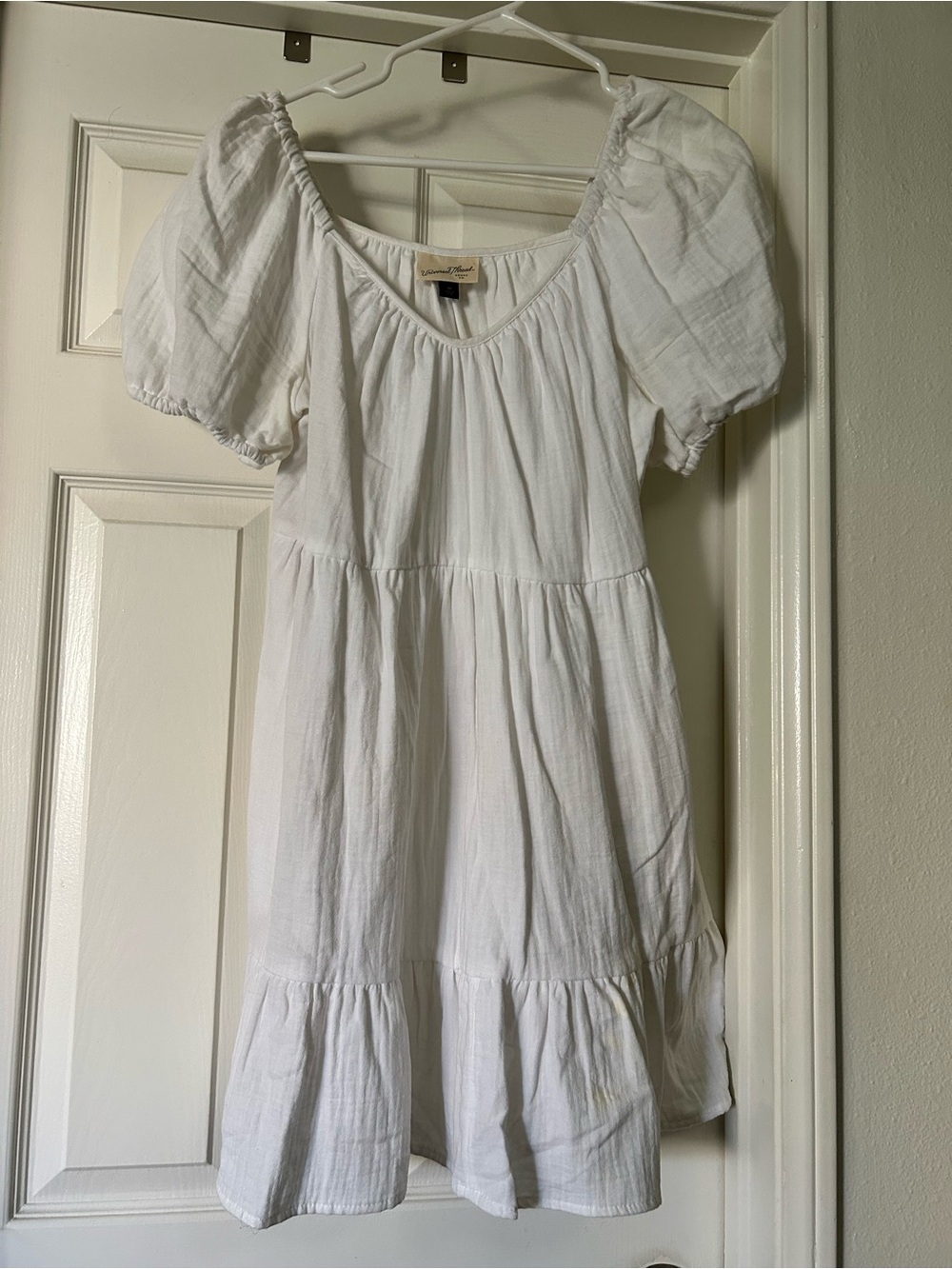 Girls' White Puff-Sleeve Tiered Dress